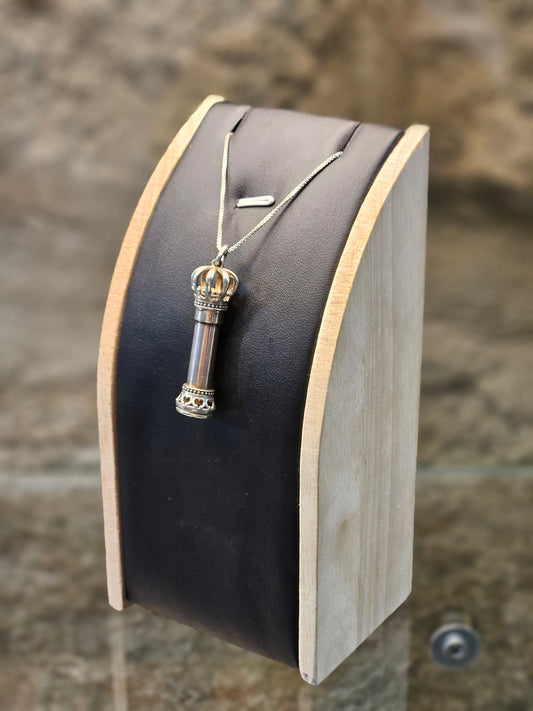 Sterling Silver Crown Pendant (Mini Mezuzah for Blessing & Success) – by Yossi Sagi