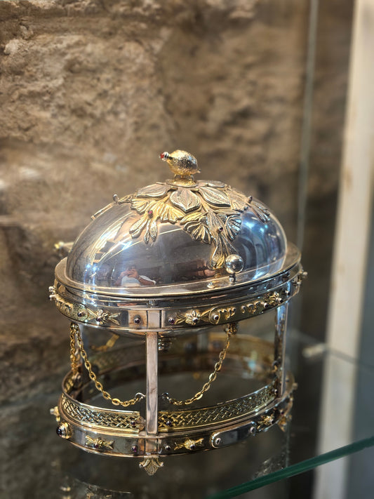 Sterling Silver Etrog Box with Gold-Plated Ornaments – Sacred Judaica for Sukkot by Yossi Sagi