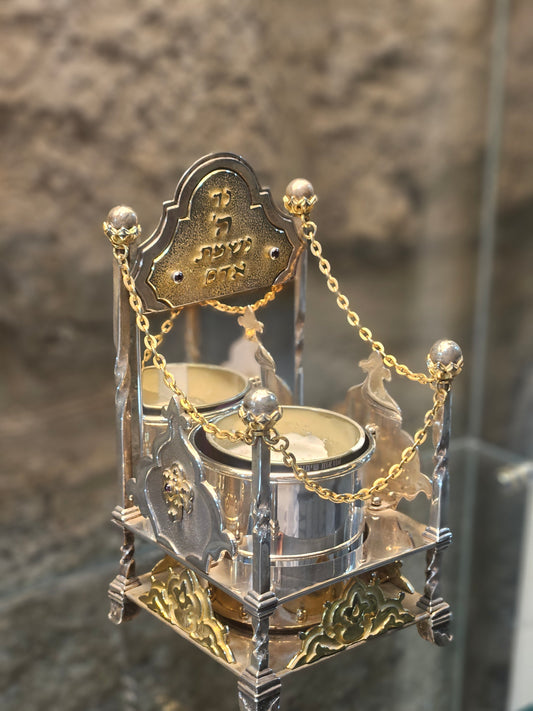 Sterling Silver Memorial Candle Holder “Ner Hashem Nishmat Adam” – Sacred Judaica by Yossi Sagi