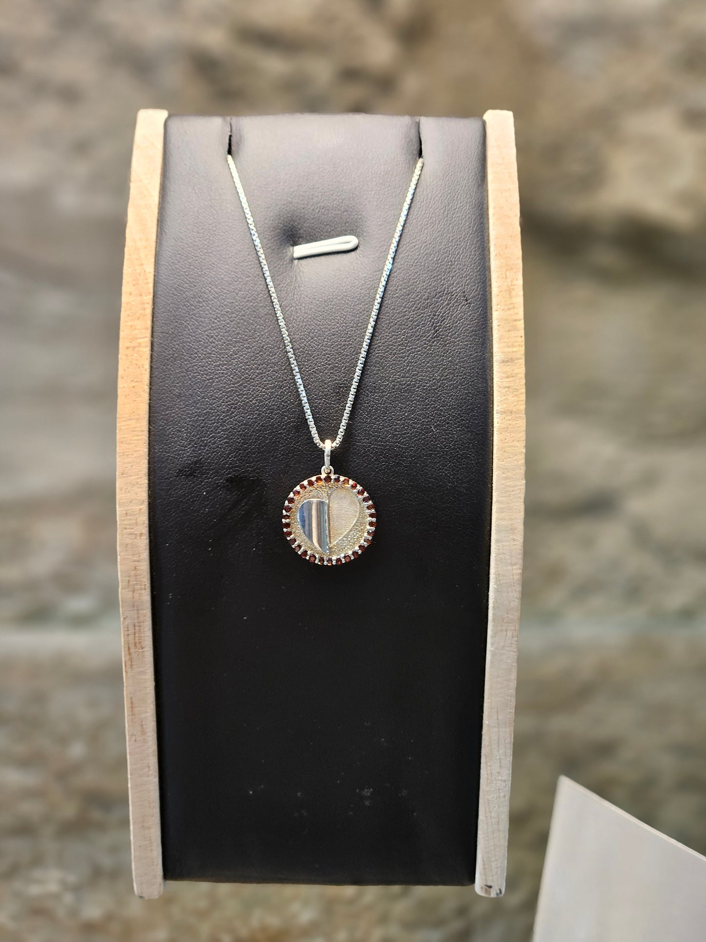 Customizable Open Heart Pendant in Sterling Silver with Garnet – Handcrafted Jewelry