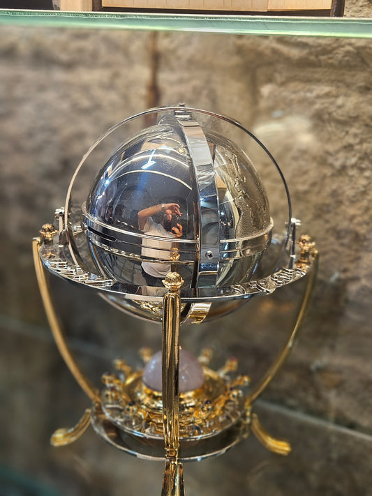 Sterling Silver “Tikkun Olam” Globe Charity Box with Gold-Plated Details – Sacred Judaica by Yossi Sagi