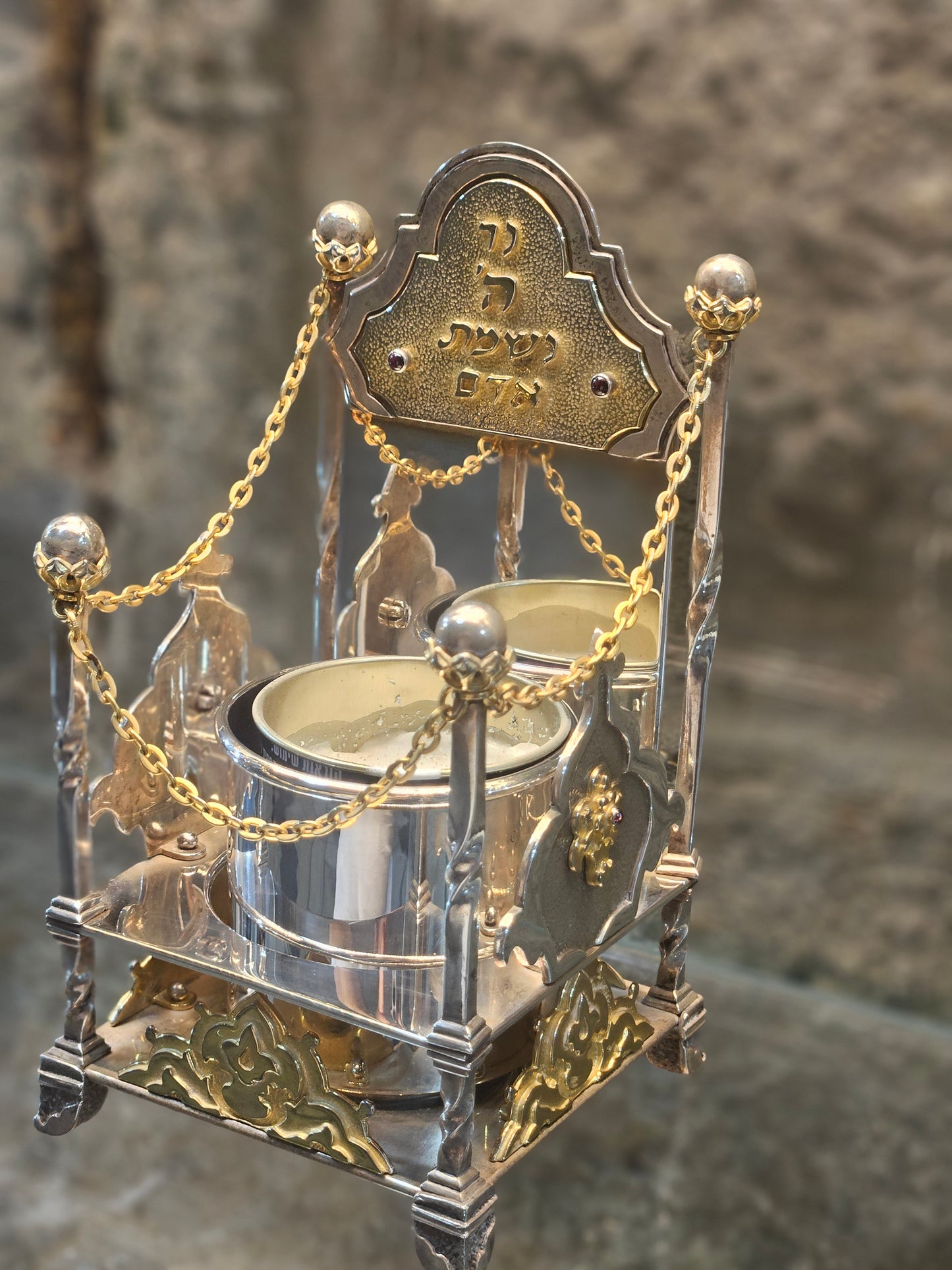Sterling Silver Memorial Candle Holder “Ner Hashem Nishmat Adam” – Sacred Judaica by Yossi Sagi