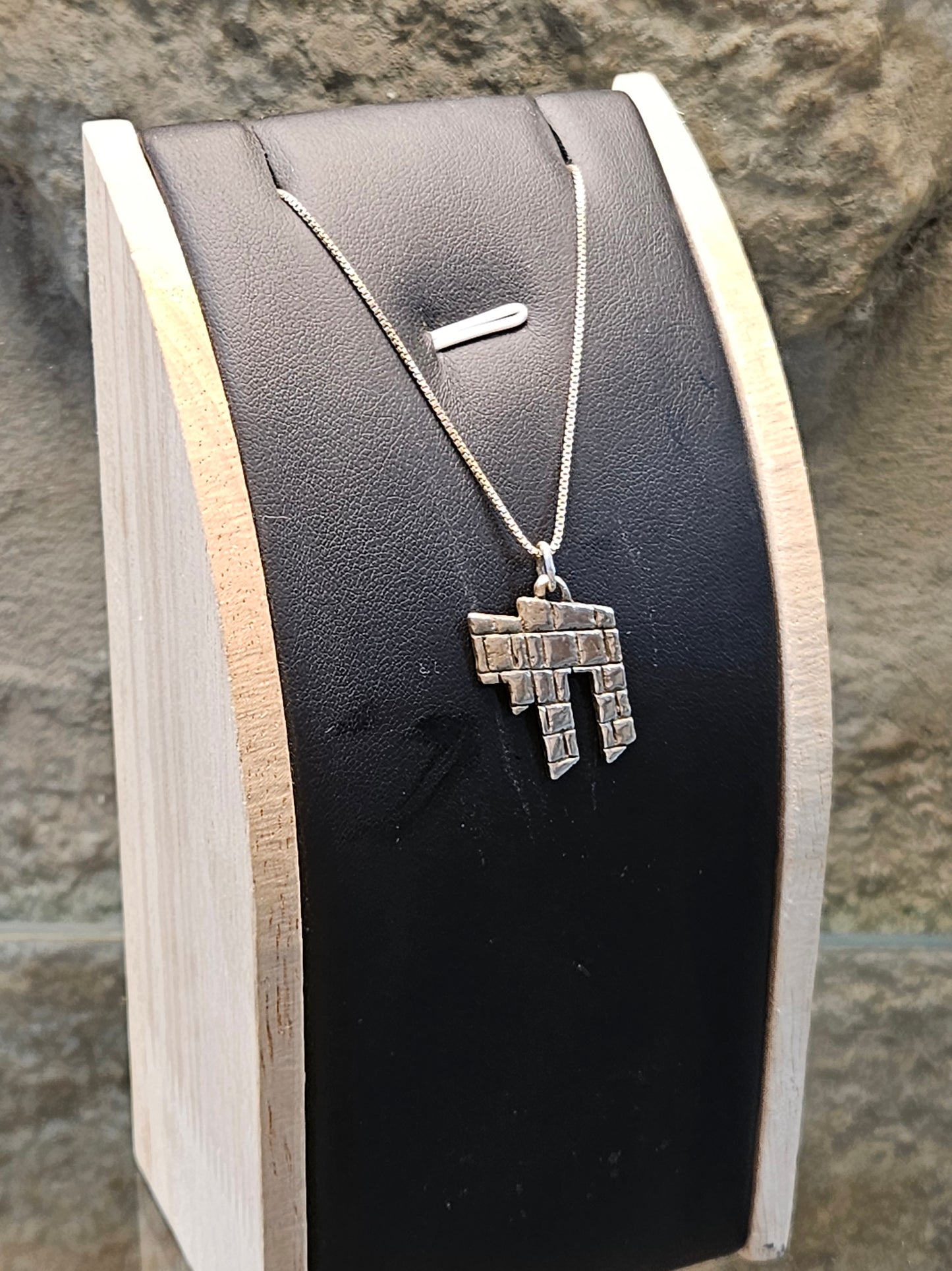 "Chai" Pendant in Western Wall Stone Design – Sterling Silver by Yossi Sagi