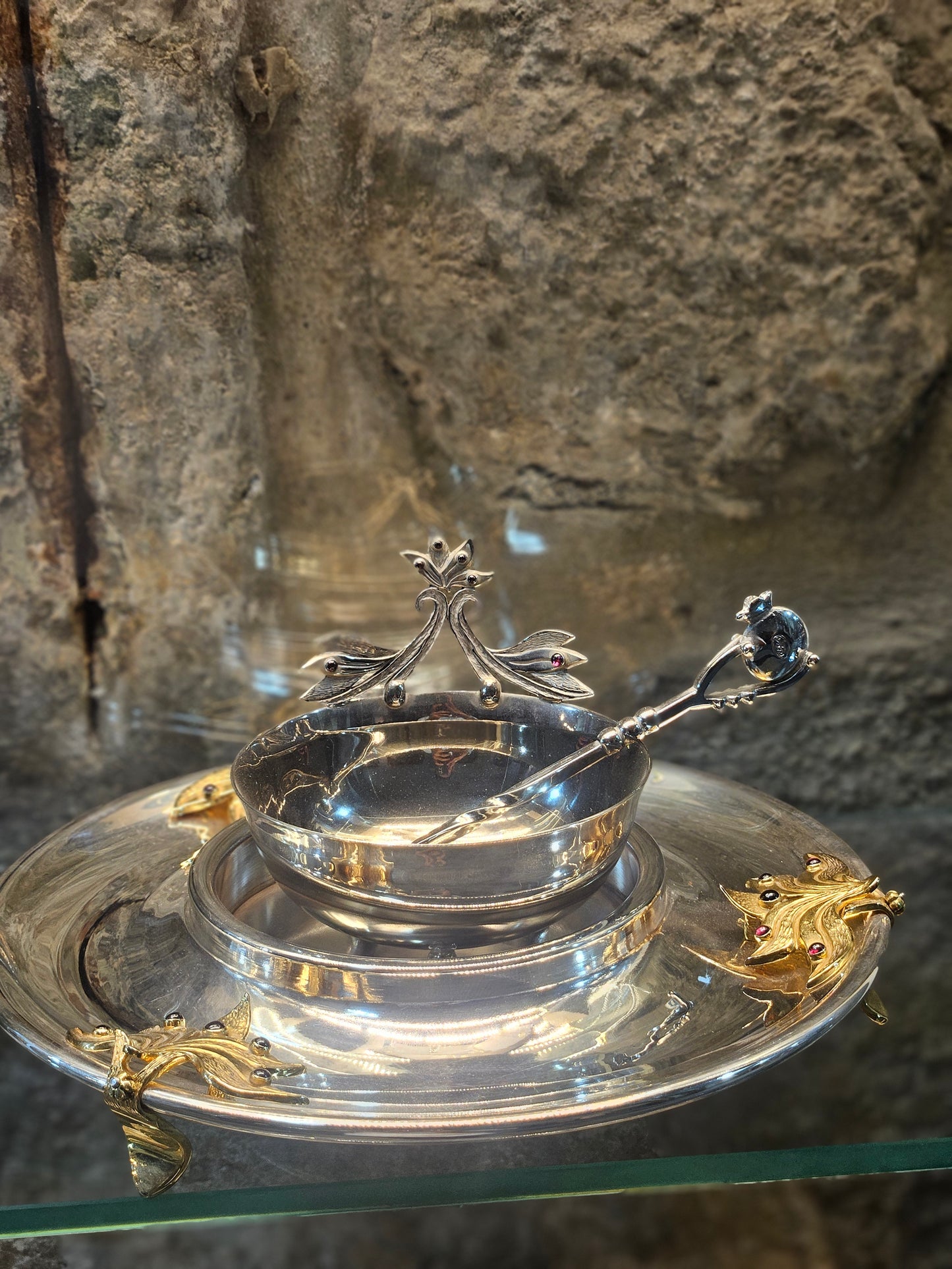 Sterling Silver Rosh Hashanah “Apple & Honey” Set with Gold-Plated Details – Sacred Judaica by Yossi Sagi
