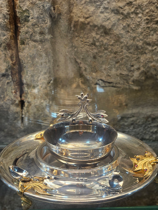 Sterling Silver Rosh Hashanah “Apple & Honey” Set with Gold-Plated Details – Sacred Judaica by Yossi Sagi