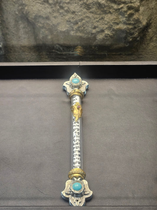 Sterling Silver Exposed Scroll Mezuzah with Gold-Plated Details – Sacred Judaica by Yossi Sagi