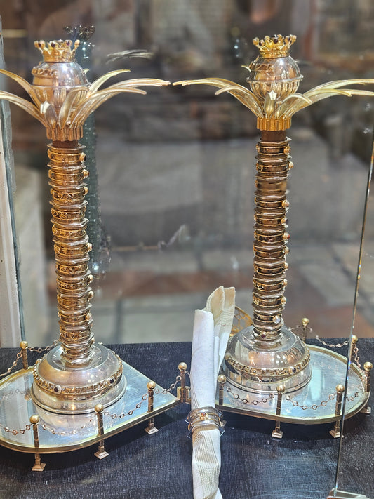 Sterling Silver Palm Tree Candle Holders with 12 Napkin Rings – Twelve Tribes Judaica by Yossi Sagi