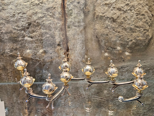 Sterling Silver Spinning Dreidel Hanukkah Menorah with Gold-Plated Details – Sacred Judaica by Yossi Sagi