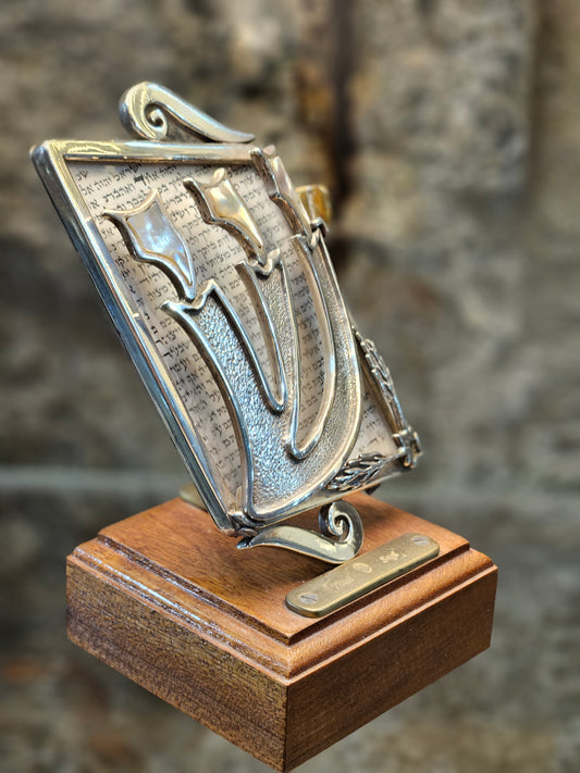 Sterling Silver 925 Mezuzah with ‘Shin’ Design & Open Klaf – Handcrafted by Yossi Sagi | Judaica from Jerusalem