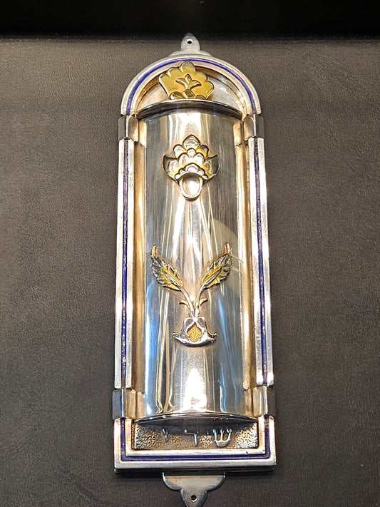 Sterling Silver “Flower of Creation” Mezuzah with Gold-Plated Details – Sacred Judaica by Yossi Sagi