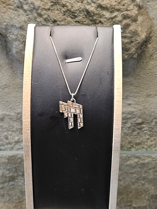 "Chai" Pendant in Western Wall Stone Design – Sterling Silver by Yossi Sagi