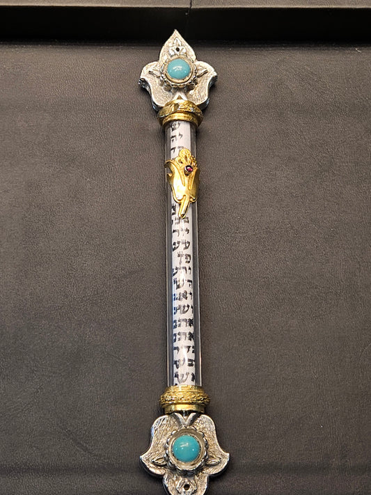 Sterling Silver Exposed Scroll Mezuzah with Gold-Plated Details – Sacred Judaica by Yossi Sagi