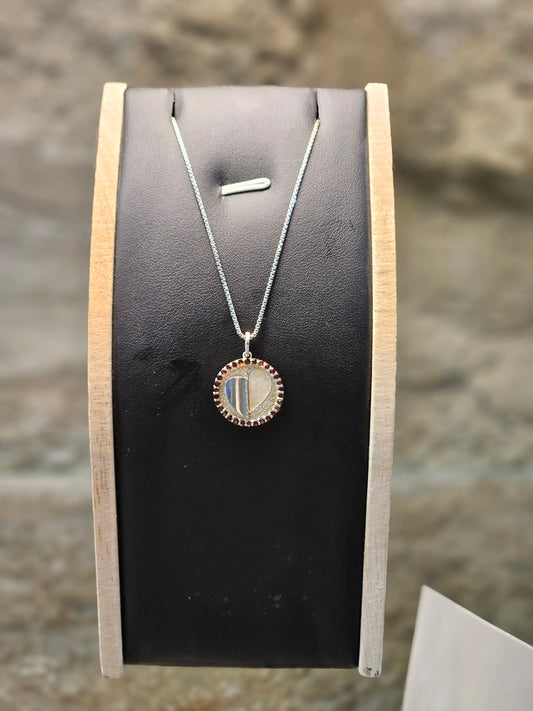Customizable Open Heart Pendant in Sterling Silver with Garnet – Handcrafted Jewelry