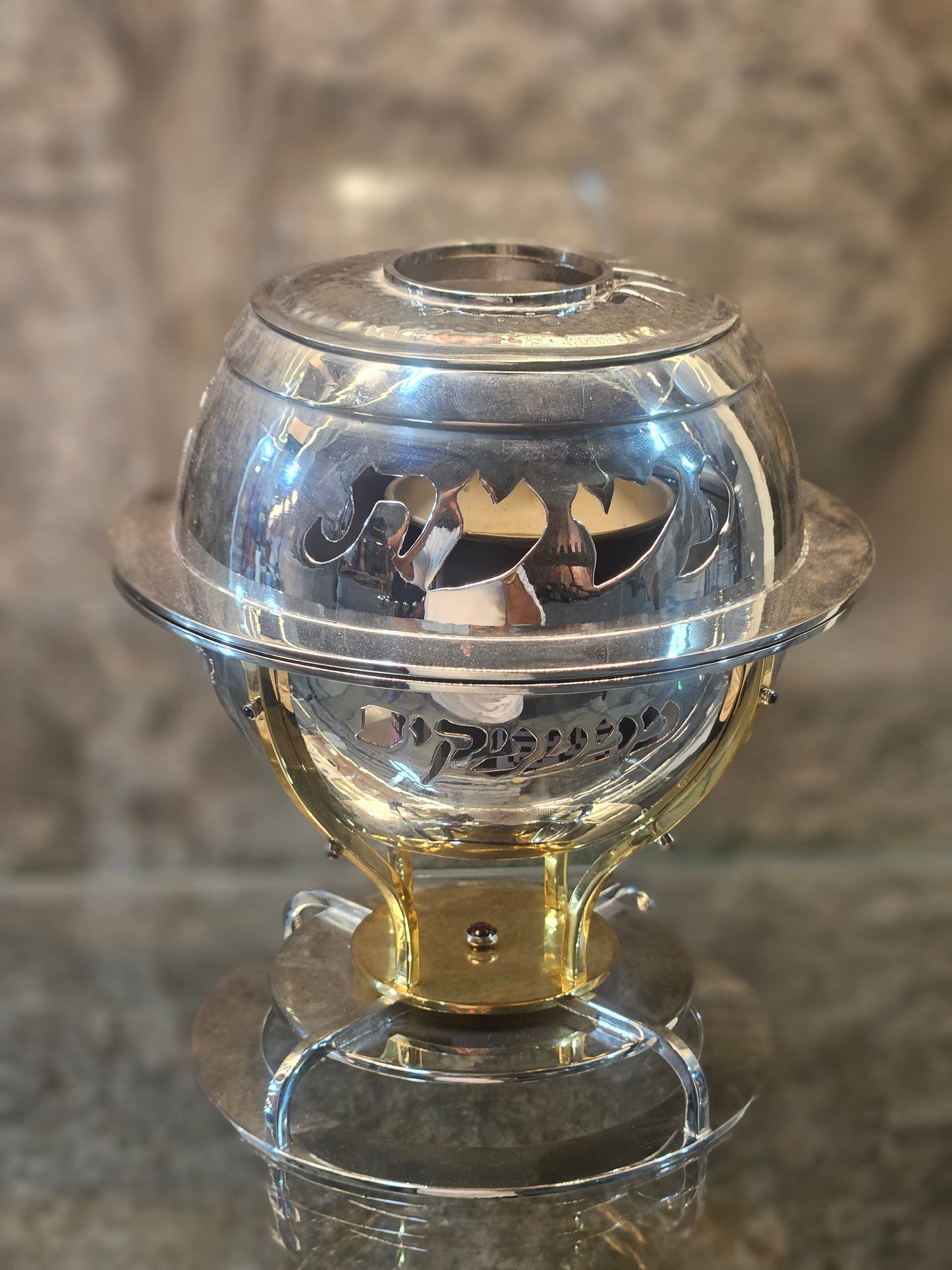 Sterling Silver & Gold Memorial Candle Holder “Mima’amakim Keraticha” – Sacred Judaica by Yossi Sagi