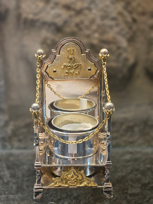 Sterling Silver Memorial Candle Holder “Ner Hashem Nishmat Adam” – Sacred Judaica by Yossi Sagi