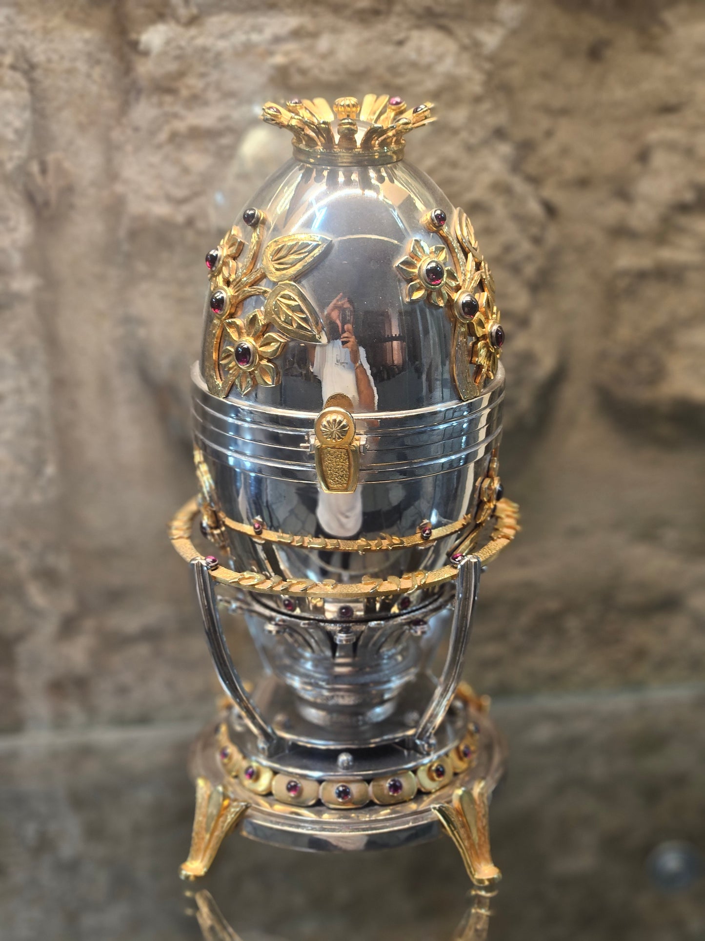 Sterling Silver Crown Etrog Box with Gold-Plated Ornaments – Sacred Judaica for Sukkot by Yossi Sagi