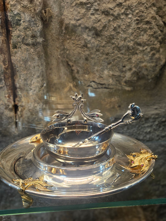 Sterling Silver Rosh Hashanah “Apple & Honey” Set with Gold-Plated Details – Sacred Judaica by Yossi Sagi