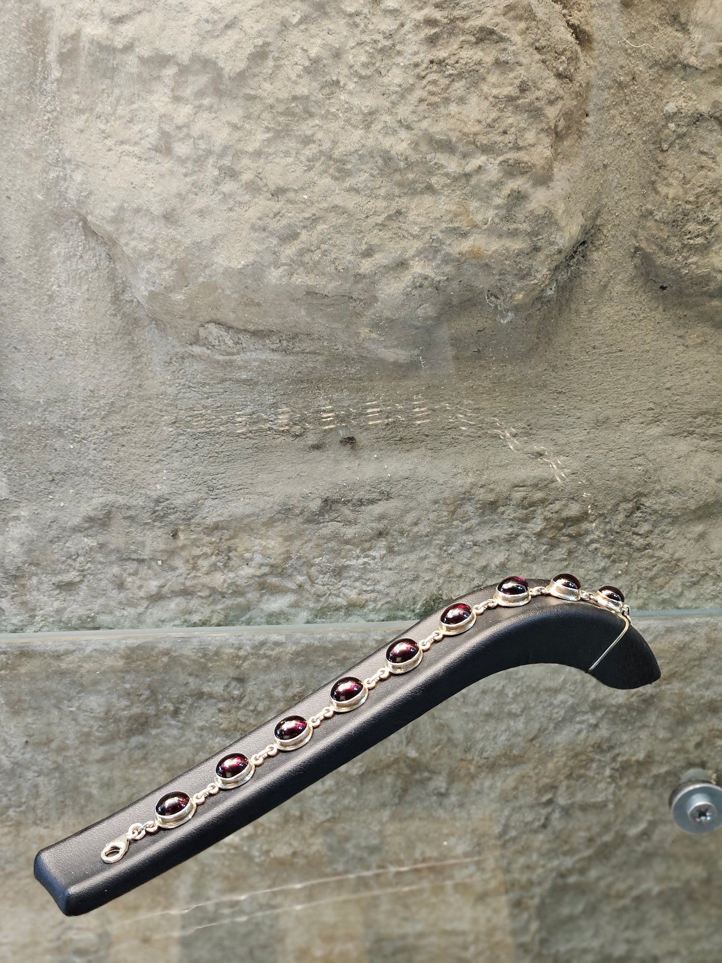 Sterling Silver Link Bracelet with Moving Garnet Stones – Customizable by Yossi Sagi