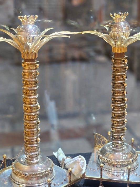 Sterling Silver Palm Tree Candle Holders with 12 Napkin Rings – Twelve Tribes Judaica by Yossi Sagi