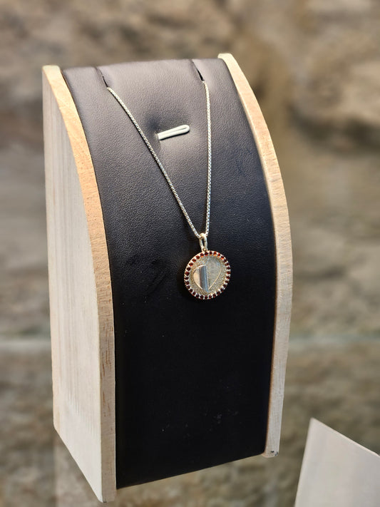 Customizable Open Heart Pendant in Sterling Silver with Garnet – Handcrafted Jewelry