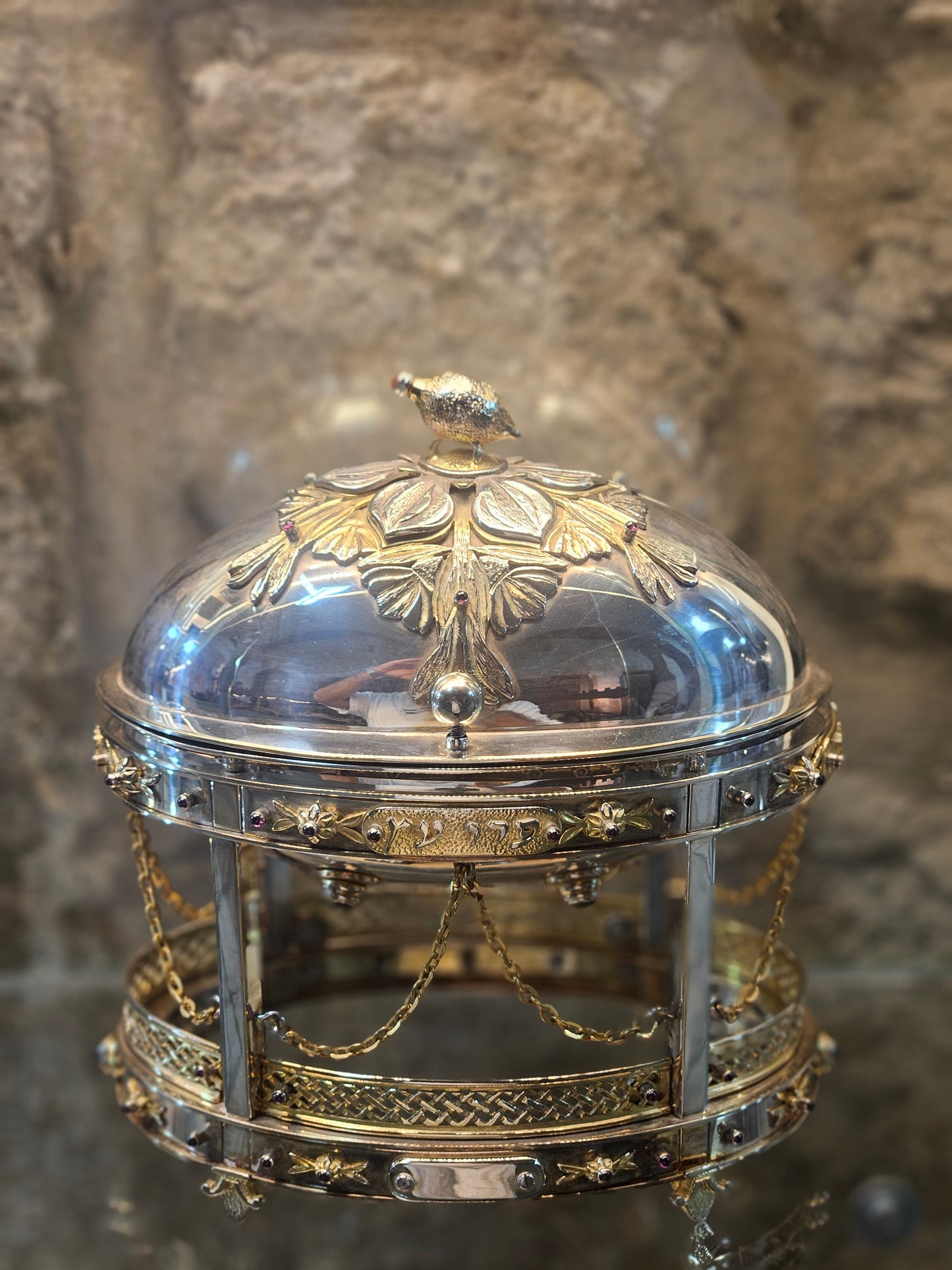 Sterling Silver Etrog Box with Gold-Plated Ornaments – Sacred Judaica for Sukkot by Yossi Sagi