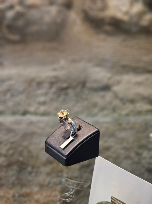 Pomegranate Ring in Sterling Silver & 14K Gold with Gemstone – by Yossi Sagi