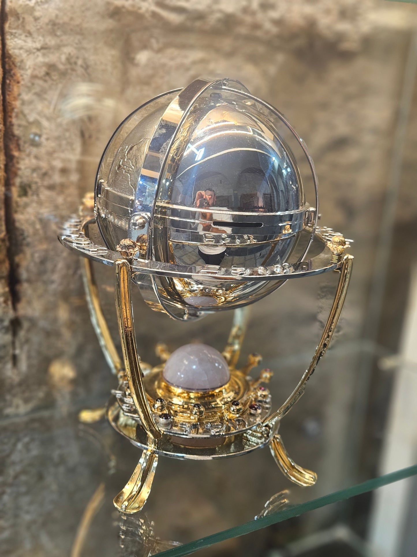 Sterling Silver “Tikkun Olam” Globe Charity Box with Gold-Plated Details – Sacred Judaica by Yossi Sagi