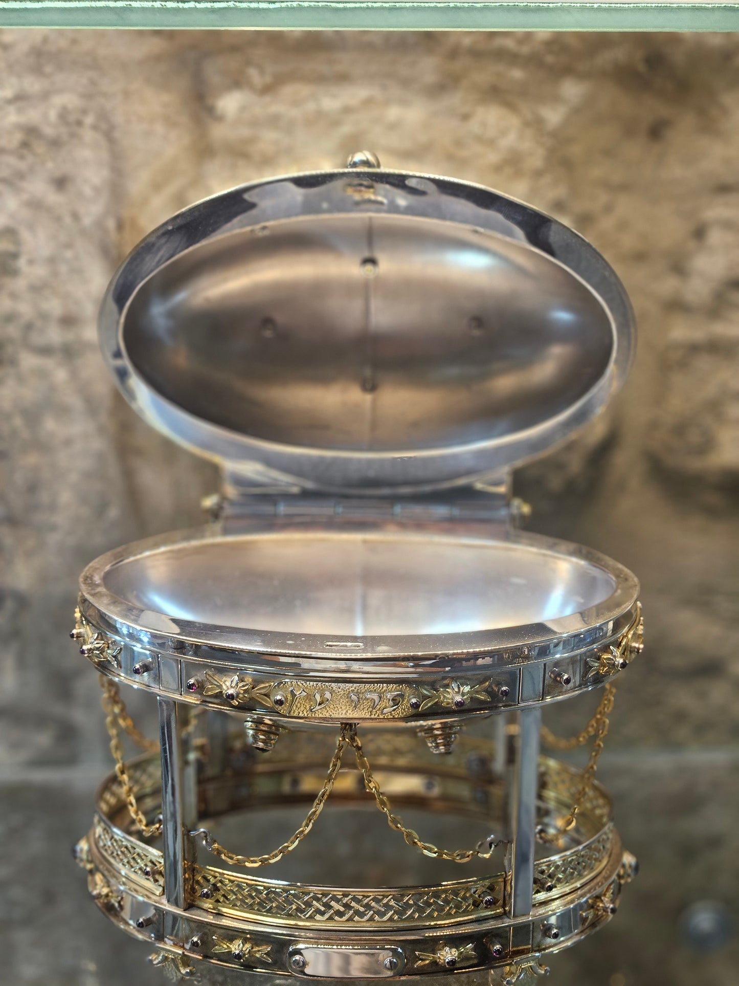 Sterling Silver Etrog Box with Gold-Plated Ornaments – Sacred Judaica for Sukkot by Yossi Sagi