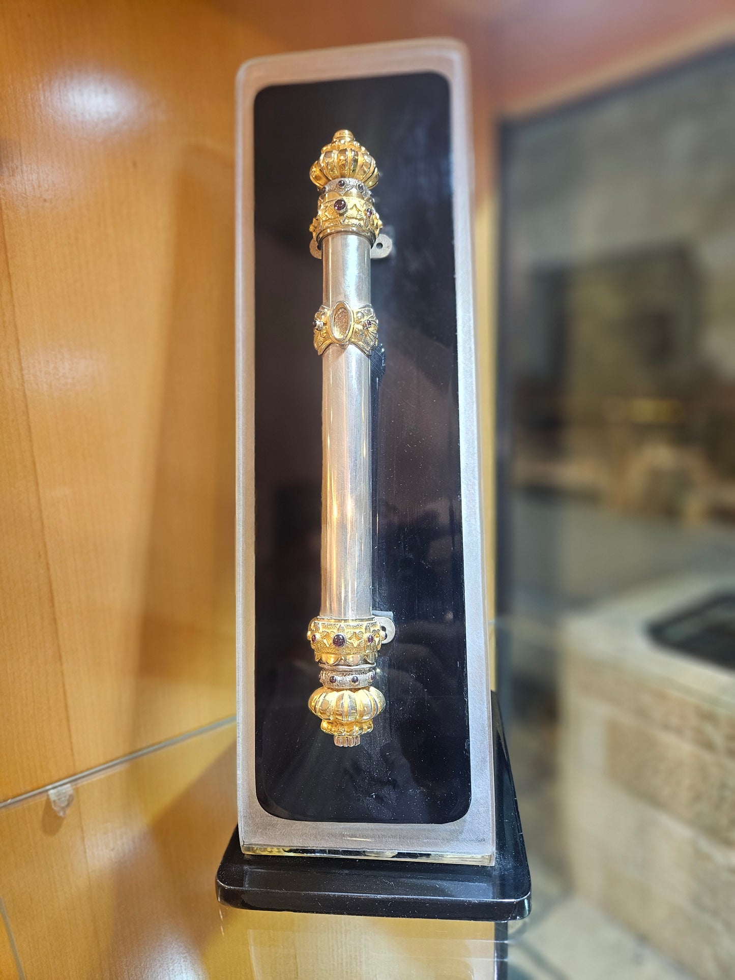 "Keter HaMikdash” Sterling Silver Mezuzah with Gemstones & Gold-Plated Details – Sacred Judaica by Yossi Sagi
