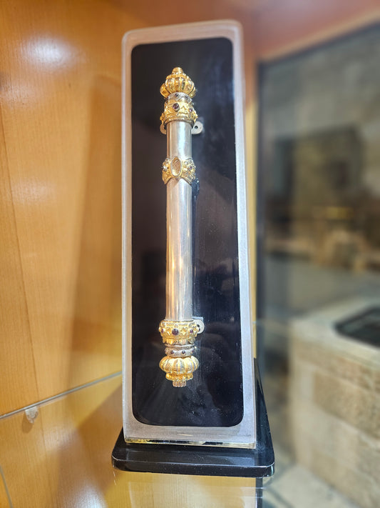 "Keter HaMikdash” Sterling Silver Mezuzah with Gemstones & Gold-Plated Details – Sacred Judaica by Yossi Sagi