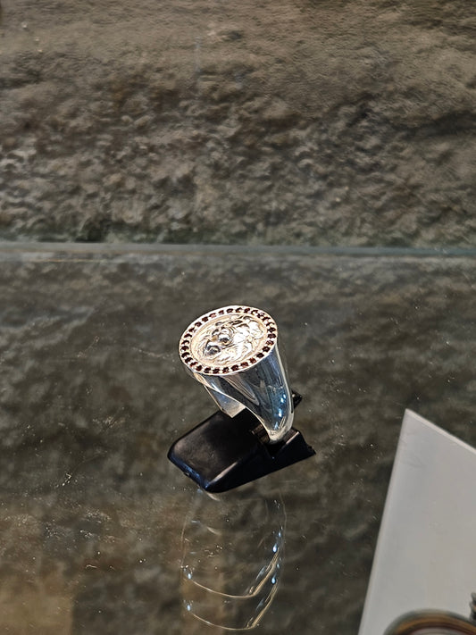 Men’s Sterling Silver Lion Signet Ring with Garnet or Custom Stone – by Yossi Sagi