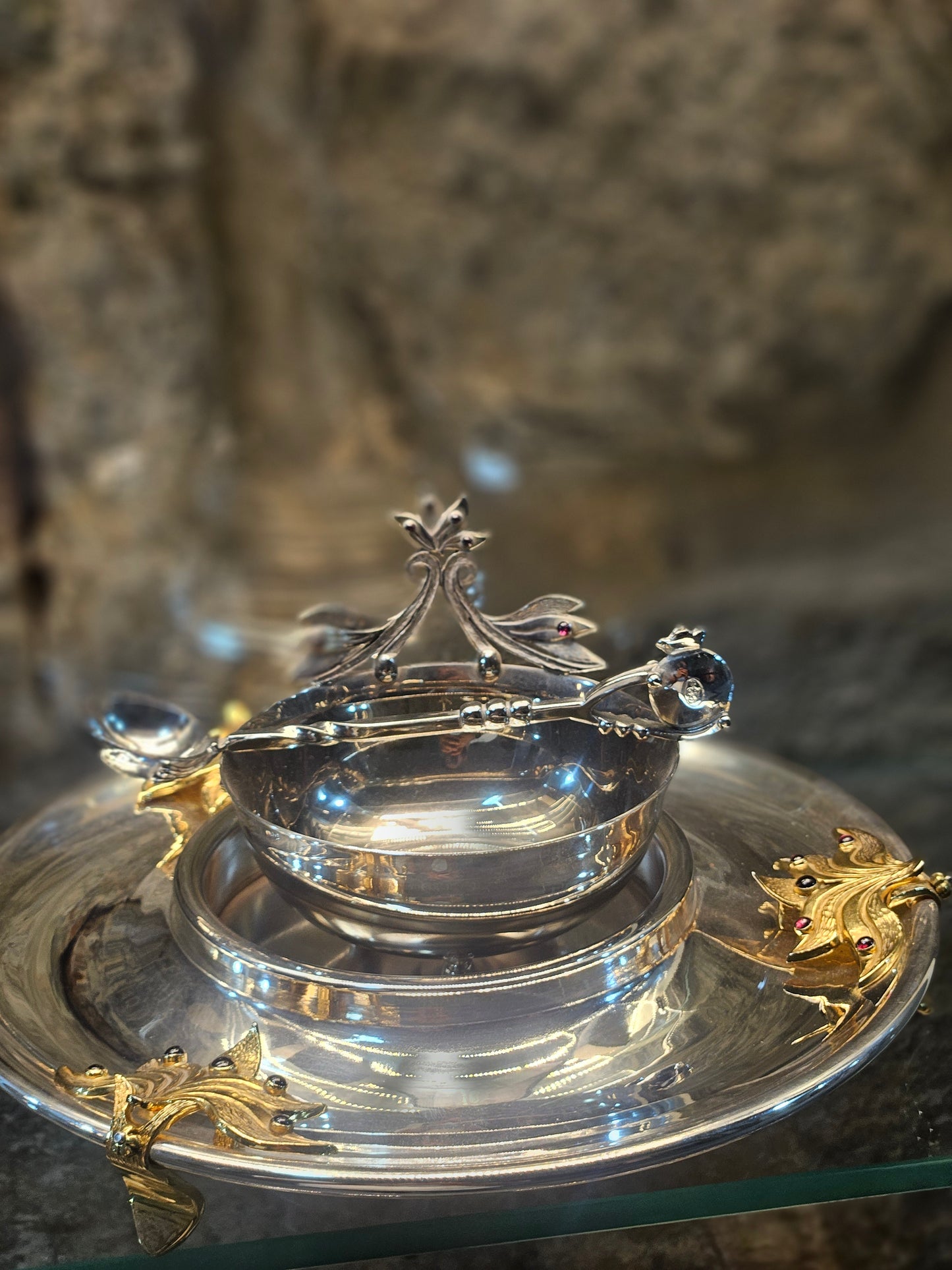 Sterling Silver Rosh Hashanah “Apple & Honey” Set with Gold-Plated Details – Sacred Judaica by Yossi Sagi
