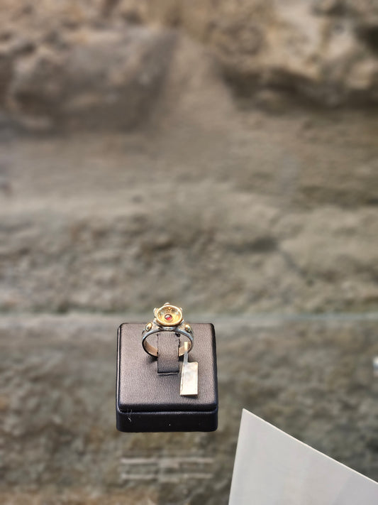 Pomegranate Ring in Sterling Silver & 14K Gold with Gemstone – by Yossi Sagi