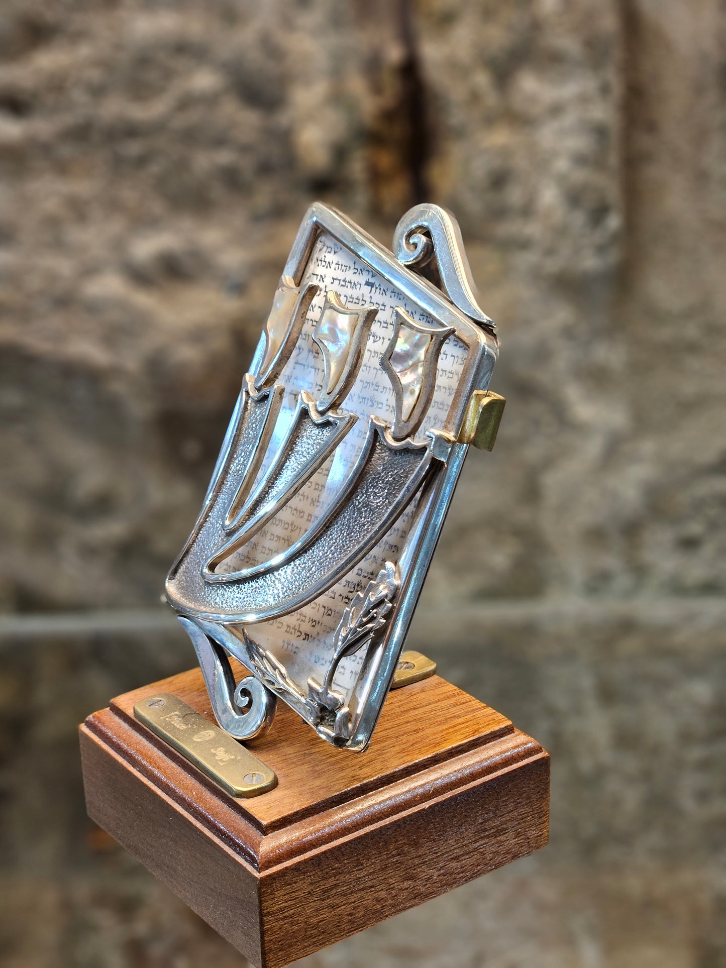 Sterling Silver 925 Mezuzah with ‘Shin’ Design & Open Klaf – Handcrafted by Yossi Sagi | Judaica from Jerusalem