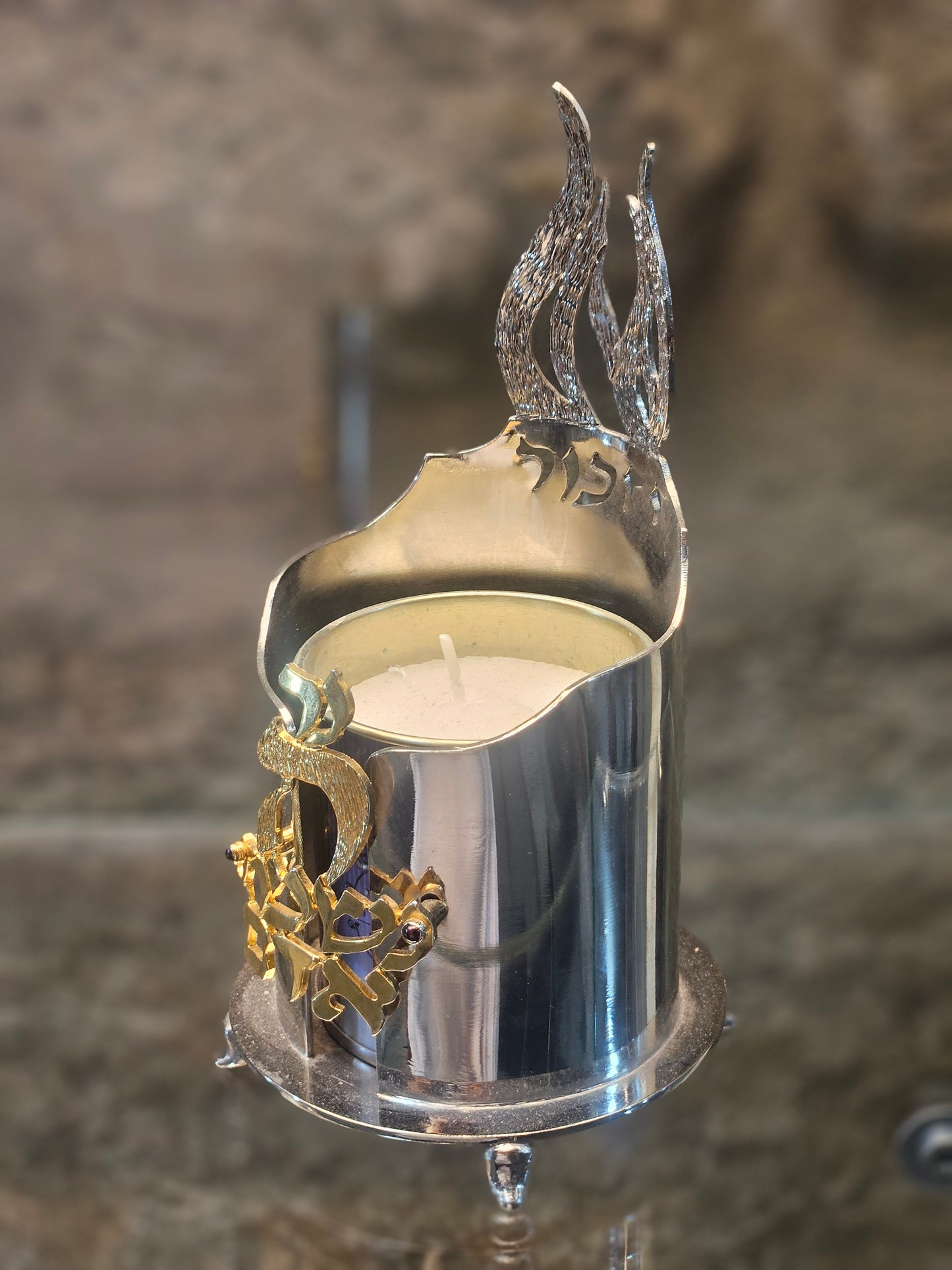 Sterling Silver & Gold Memorial Candle Holder – Sacred Judaica by Yossi Sagi
