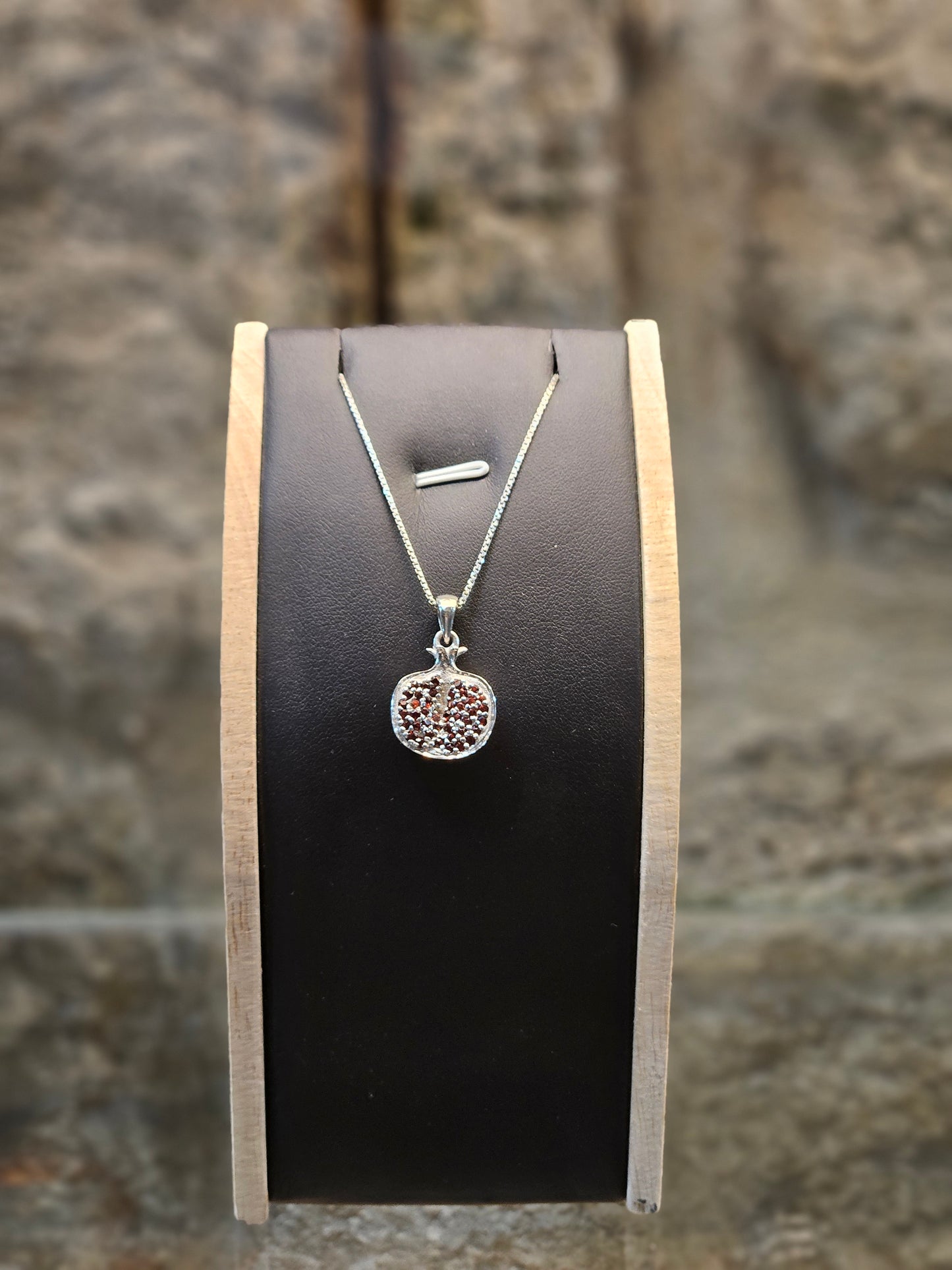 Sterling Silver Pomegranate Pendant with 61 Garnet Stones – Handmade by Yossi Sagi | Judaica from Jerusalem