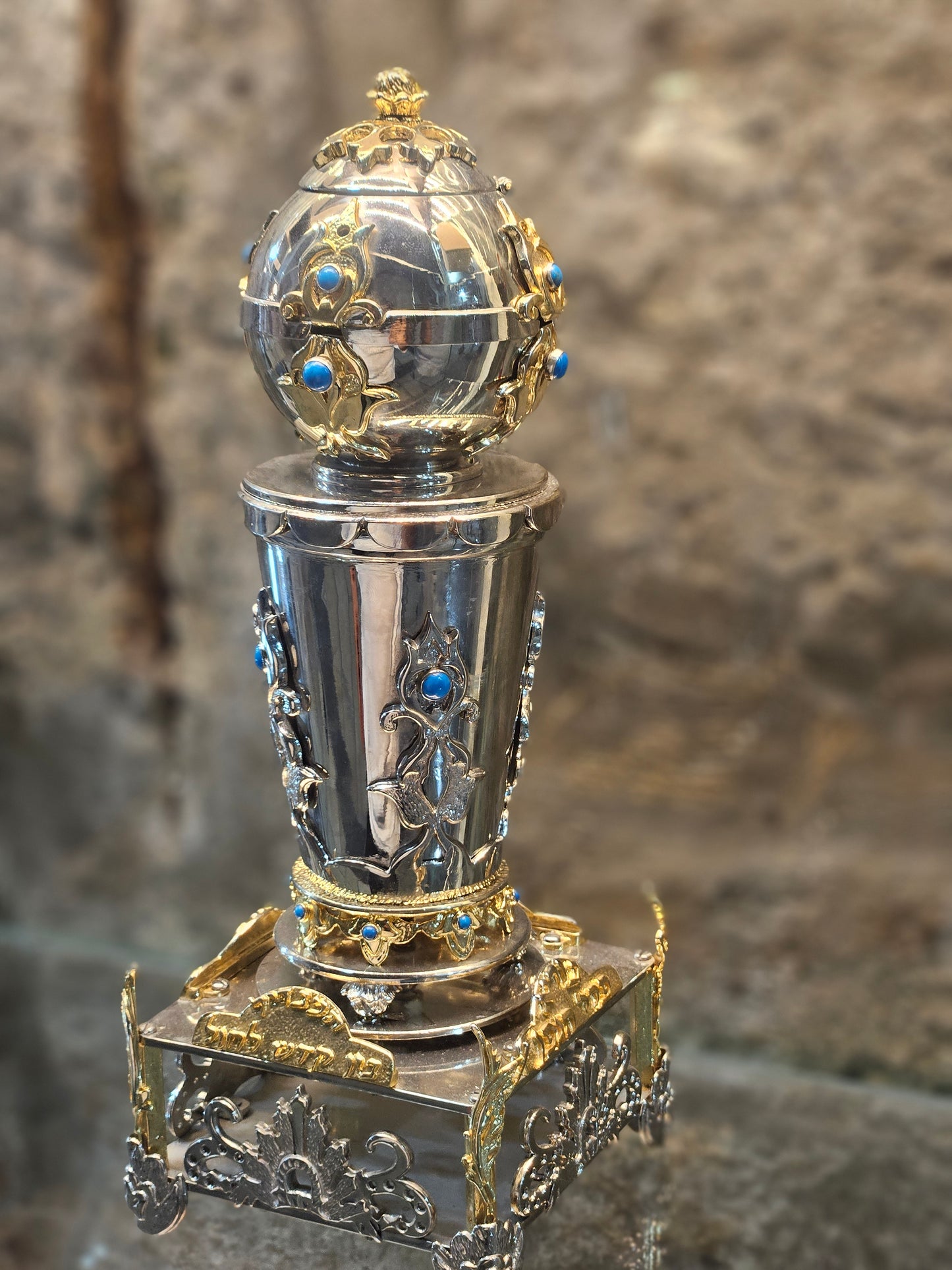 "HaLapid” Sterling Silver Havdalah Set with Gold-Plated Details – Sacred Judaica by Yossi Sagi