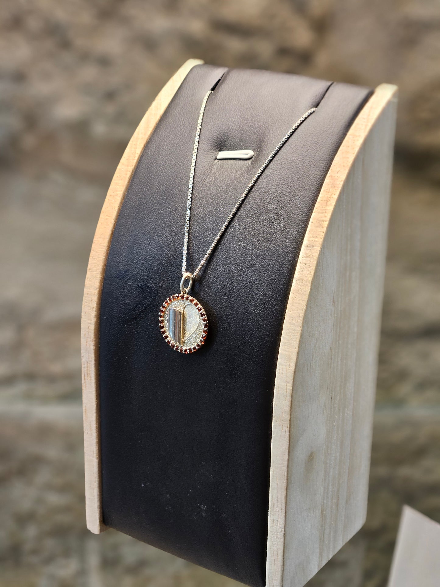 Customizable Open Heart Pendant in Sterling Silver with Garnet – Handcrafted Jewelry