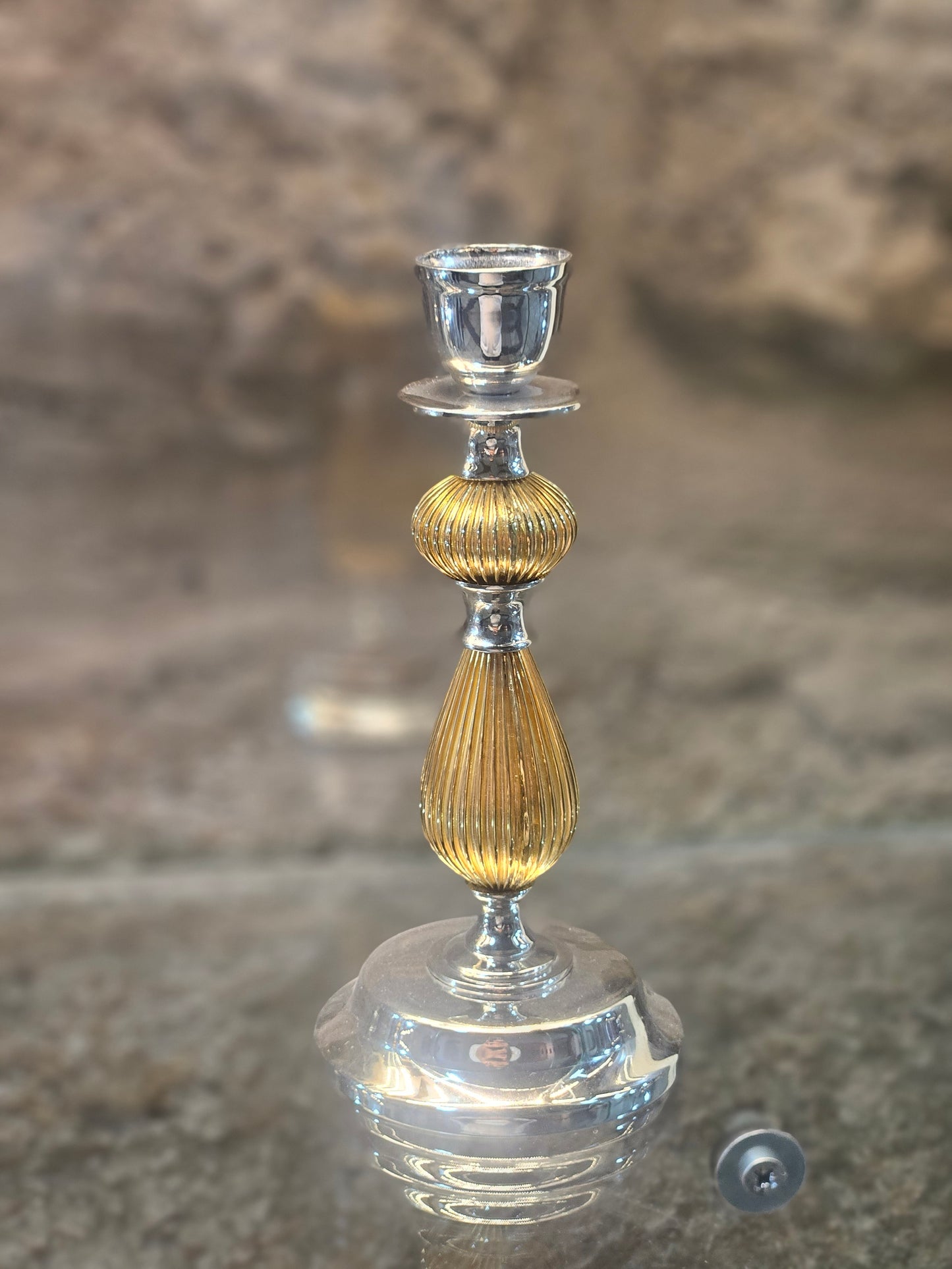 Sterling Silver “Or Olam” Candle Holders with Gold-Plated Details – Sacred Judaica by Yossi Sagi