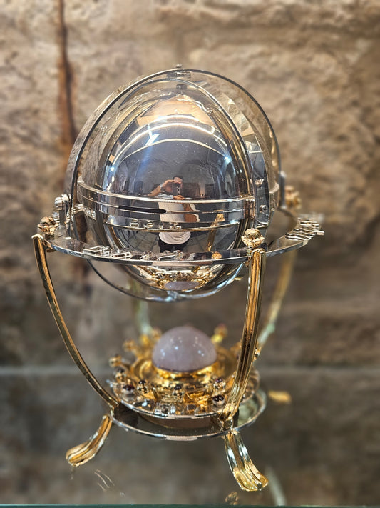 Sterling Silver “Tikkun Olam” Globe Charity Box with Gold-Plated Details – Sacred Judaica by Yossi Sagi