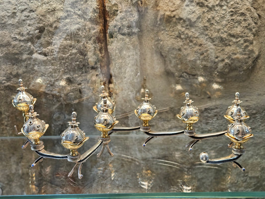 Sterling Silver Spinning Dreidel Hanukkah Menorah with Gold-Plated Details – Sacred Judaica by Yossi Sagi