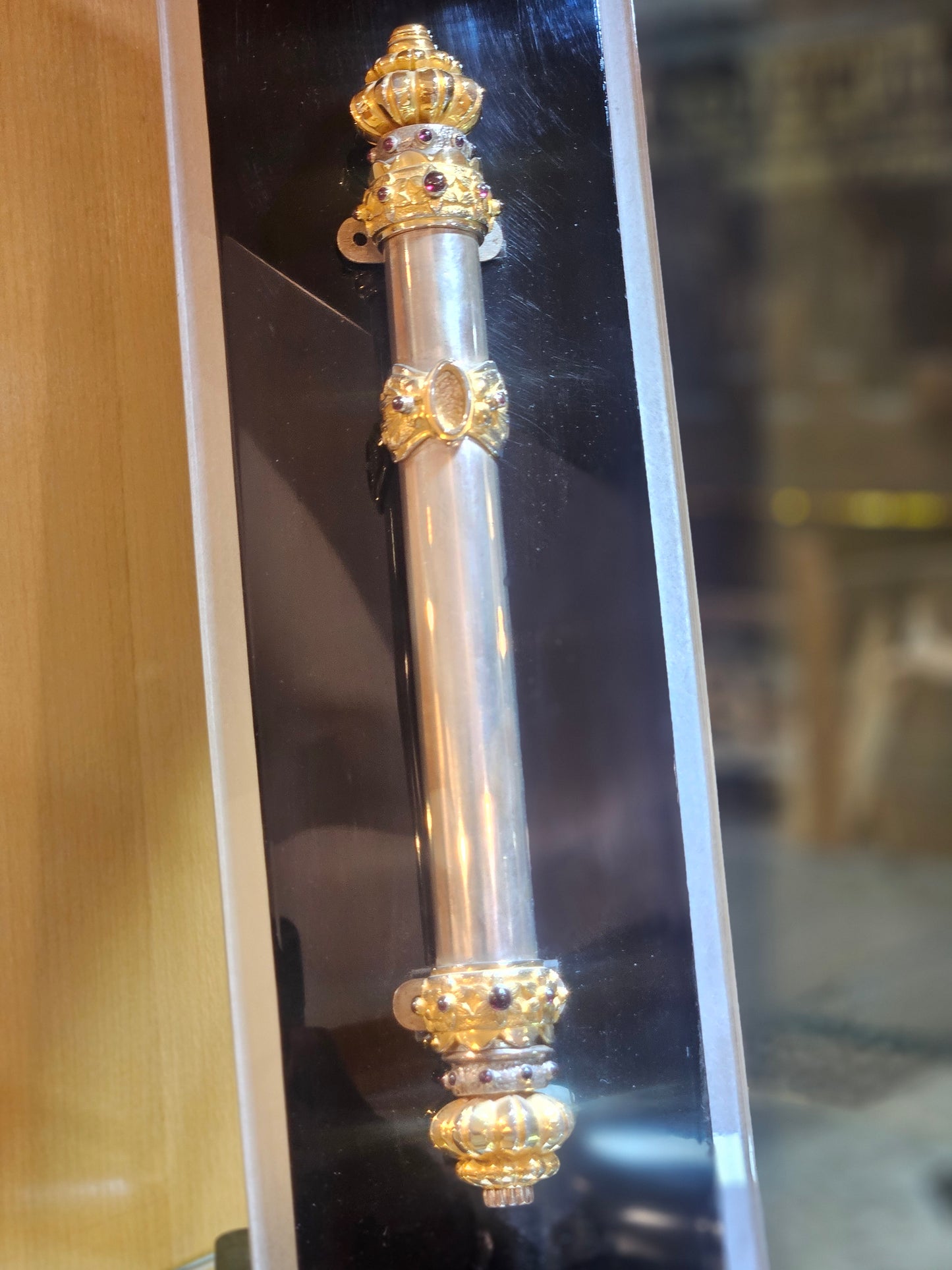 "Keter HaMikdash” Sterling Silver Mezuzah with Gemstones & Gold-Plated Details – Sacred Judaica by Yossi Sagi
